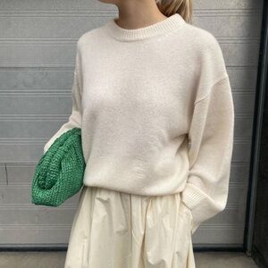 NWT Toteme Cashmere Wool Off White Knit Monogram Logo Sweater Bone Cream Ivory